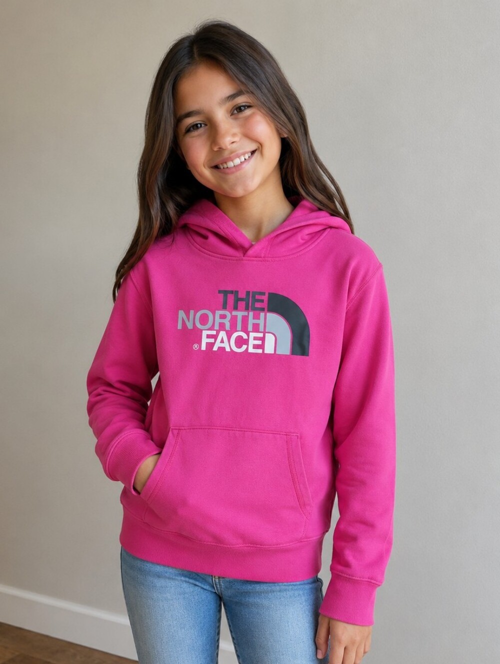 10-12 Girls Pink North Face Pullover Hoodie